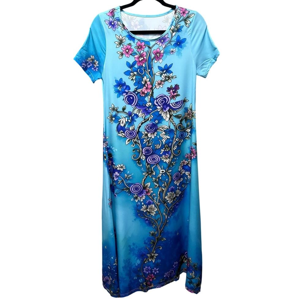 NWOT-S-Blue Floral Maxi Boutique-Style Dress